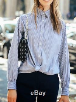 Celine Phoebe Philo Blue Striped Long Sleeve Button Shirt Top Blouse Size 36