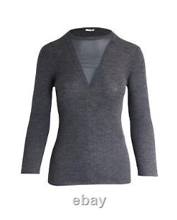 Celine Sheer Panel Long Sleeve Top in Grey Wool INTM