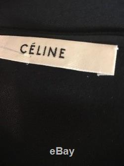Celine Top Black Silk Long Sleeve Wide Drop waist Band Size 34 NWT