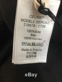 Celine Top Black Silk Long Sleeve Wide Drop waist Band Size 34 NWT