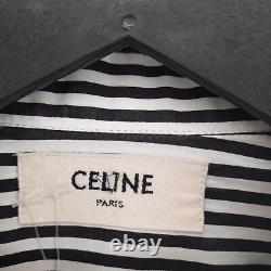 Celine Women's Top M White Striped 100% Polyester Long Sleeve Basic