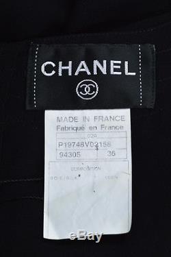 Chanel 02A Black Sheer Silk Chiffon Ruffle Trim Long Sleeve Blouse Top SZ 36