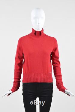 Chanel 07A Red Wool Knit Long Sleeve Turtleneck Sweater Top SZ 40