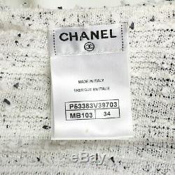 Chanel 2018 Shirt Tweed White & Black Long-Sleeve Top CC US 2 34