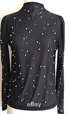 Chanel Back Nylon With Pearls Long Sleeve Blouse Top Size 42