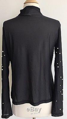 Chanel Back Nylon With Pearls Long Sleeve Blouse Top Size 42