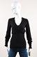 Chanel Black Cashmere Silk Blend Ribbed Wrap Front Long Sleeve Top Sz 36