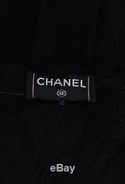 Chanel Black Lace Sheer Tie Belt Long Sleeve Zipped Top