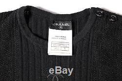 Chanel CC Top Us 4 36 Black Long Sleeve Shirt Buttons Logo 2005 05c