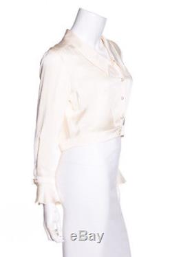 Chanel Ivory Long Sleeve Cropped Silk Top SZ 10 Sale