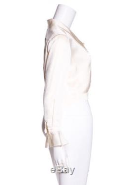 Chanel Ivory Long Sleeve Cropped Silk Top SZ 10 Sale