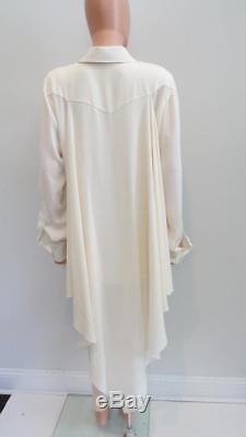 Chanel Ivory Silk High Low Button Front Collared Long Sleeve Blouse/Top Size 42