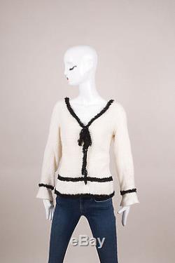 Chanel NWT Cream/Black Sequin Embellished Long Sleeve Knit Top SZ 42
