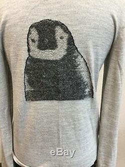 Chanel Penguin Grey Long Sleeve Wool Top Pullover Sweater Size 42