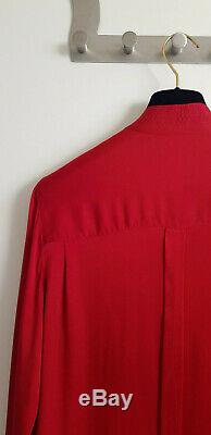 Chanel Red Silk Long Sleeve Pussy Bow Cufflink Blouse Top