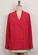 Chanel Red Silk V-neck & Pleated Double Breasted Long Sleeve Top Blouse 50 18/20