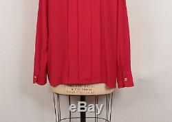 Chanel Red Silk V-Neck & Pleated Double Breasted Long Sleeve Top Blouse 50 18/20
