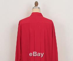Chanel Red Silk V-Neck & Pleated Double Breasted Long Sleeve Top Blouse 50 18/20