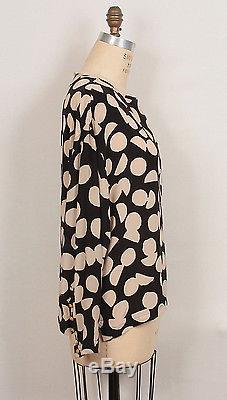 Chanel Vintage 1990's Black & Beige Silk Print Long Sleeve Top Blouse 48 16/18