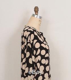 Chanel Vintage 1990's Black & Beige Silk Print Long Sleeve Top Blouse 48 16/18