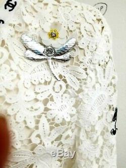 Chanel White lace Embellished long sleeves blouse top 40