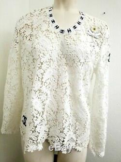 Chanel White lace Embellished long sleeves blouse top 40