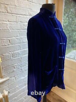 Chinese Style Jacket In Blue Crushed Velvet By Yali Milano RRP £850
