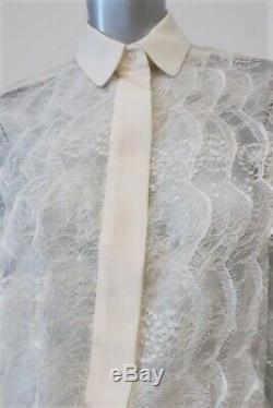 Chloe Blouse Cream Silk-Trim Ruffled Lace Size 36 Long Sleeve Top