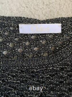 Chloé Long Sleeve Crochet Black + Gold Sparkly Top Size 8-10