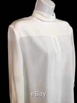Chloe Top Milk White Silk Tie Neck Long Sleeve Pleat Front Size 38 (6)