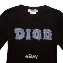 Christian Dior Galliano Era Long Sleeve Black Denim Patchwork Logo Top Size 6