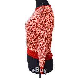 Christian Dior Trotter Pattern #M Long Sleeve Knit Tops Red 100% Wool A50734