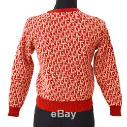 Christian Dior Trotter Pattern #M Long Sleeve Knit Tops Red 100% Wool A50734