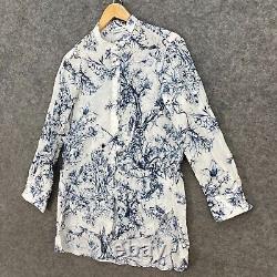 Christian Dior Womens Blouse Top Size 12 White Blue Floral Long Sleeve 242.09