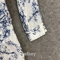 Christian Dior Womens Blouse Top Size 12 White Blue Floral Long Sleeve 242.09