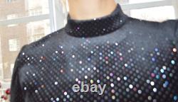 Christopher Kane Black Stretch Velvet Glitter Mock Neck Top Shirt New 44 12 10 M