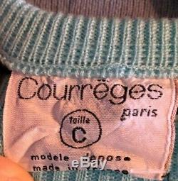 Courreges Paris Vintage Blue Acrylic Cotton Logo Long Sleeve Top France Size S