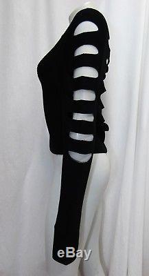 Cushnie Et Ochs L Large Slashed Longsleeve Crop Top Black Stretchy Ribbed Knit