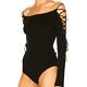 Cushnie Et Ochs Ribbed Lace Up Boatneck Black Bodysuit Long Sleeve Top Small S