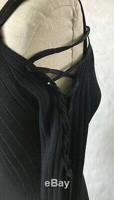 Cushnie Et Ochs Ribbed Lace Up Boatneck Black Bodysuit Long Sleeve Top Small S