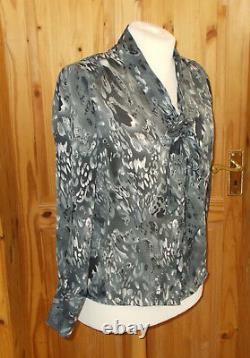 DAMART black grey white leopard animal print long sleeve blouse shirt top 18 46
