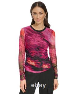 DKNY Women's Printed Mesh Long-Sleeve Top