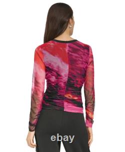 DKNY Women's Printed Mesh Long-Sleeve Top