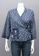 Doen Navy Blue Floral Print Sheer Long Sleeves Open Front Wrap Top Blouse M