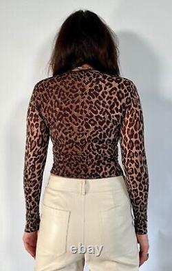 DOLCE & GABANNA IT42 UK10 Vintage Brown Leopard Print Round Long Sleeve Neck Top