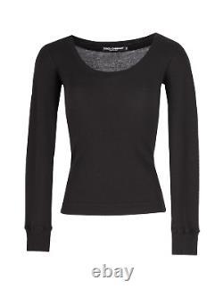 DOLCE & GABBANA Black Contrast-Trim Long-Sleeve Cashmere Top Size IT 38 /UK
