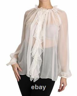 DOLCE & GABBANA Blouse White Silk Longsleeve Ruffled Top Shirt IT42/US8/M $1200
