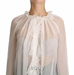 DOLCE & GABBANA Blouse White Silk Longsleeve Ruffled Top Shirt IT42/US8/M $1200