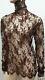 Dolce & Gabbana Chocolate Brown High Neck Long Sleeve Sheer Lace Blouse Top M/l