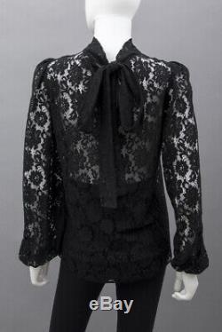 DOLCE & GABBANA G&B Black Sheer Lace Back Tie Knot Long Sleeves Blouse Top 2/38